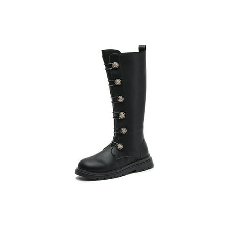 

Kesitin Girls Comfort Round Toe Riding Boot School Anti Slip Fashion Knee High Boots Black 9C