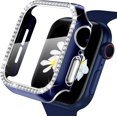 thumbnail image 1 of Hard PC Case with Tempered Glass Screen Protector for Apple Watch SE, Overall Protective Case for iWatch 42mm, Bling Diamond Protector Compatible with Series 3 2/1 42mm Blue, 1 of 5
