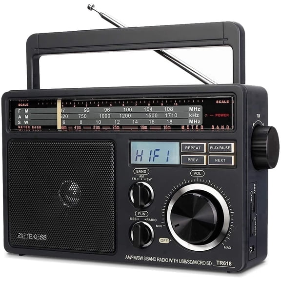 Retekess TR618 AM FM Radio, Portable Radios, Support SD, Micro SD and USB Flash Drive, Emergancy radio，for Home Kitchen or Drive in,Father's Day