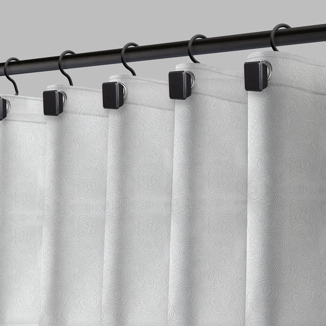 Cortina de baño Moorefield Flowers 183x183 cm con ojales plateados cepillados, dobladillo magnetico y tacto suave, Esmerilado