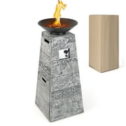 Costway 48" Outdoor Propane Fire Bowl Column W/ Lava Rocks & PVC Cover 30,000 BTU