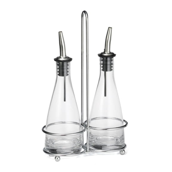 TableCraft 611N Sienna Collection 6 Oz Oil & Vinegar Cruet Set w/ Rack