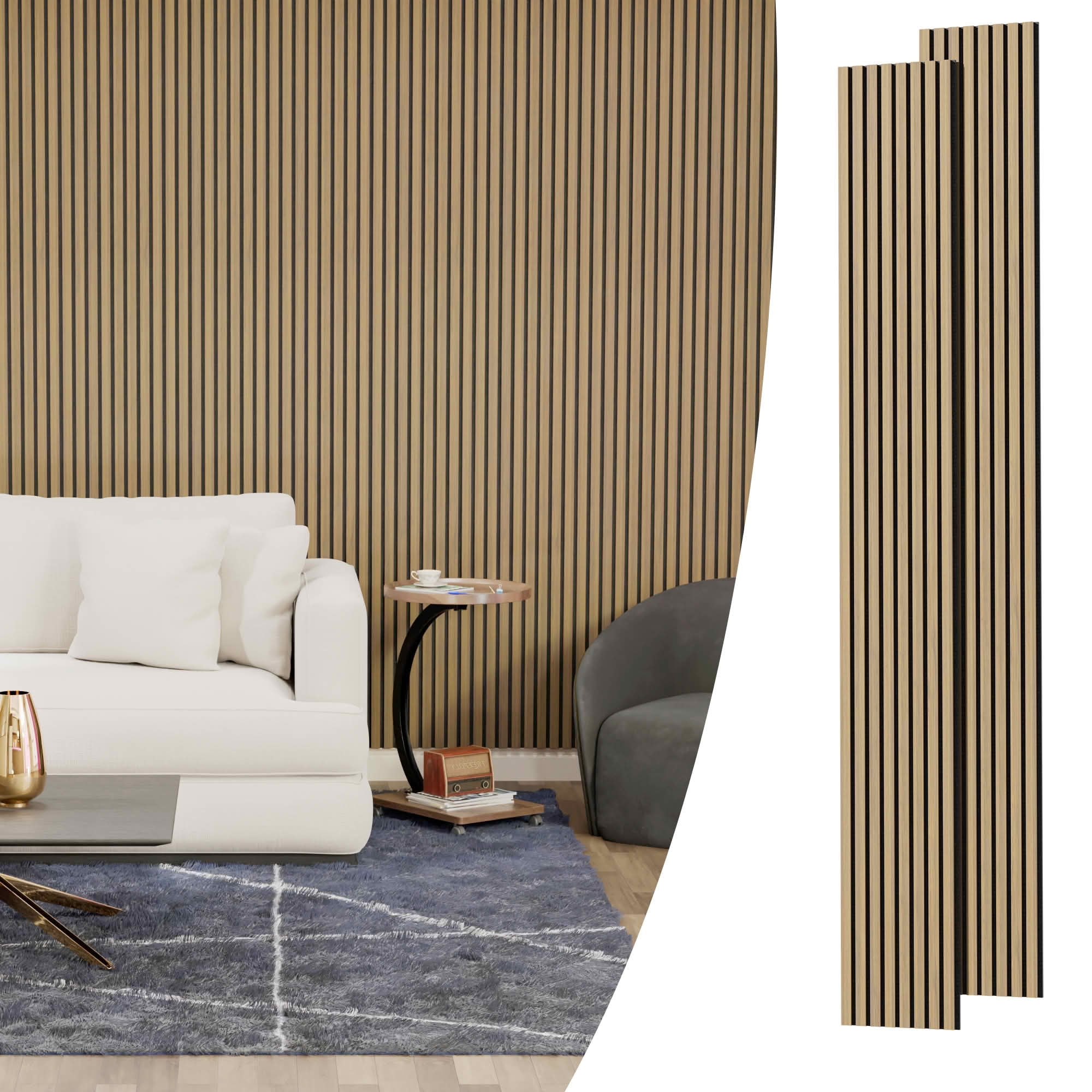 MAYEERTY Natural Wood Veneer MDF Sound Absorbing Panel for Wall Decor, 94x12x1 Inch, 2 Pack