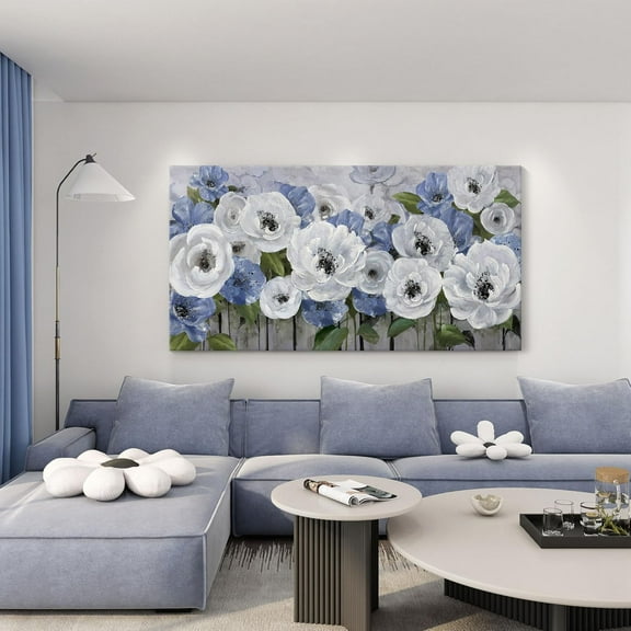 Aaheei Floral Wall Art for Living Room- Canvas Paintings with Floral Wall Picture - Flower Wall Decor in Blue & White, Artwork - Landscape Wall Art & Pictures for Bedroom and Home Decor