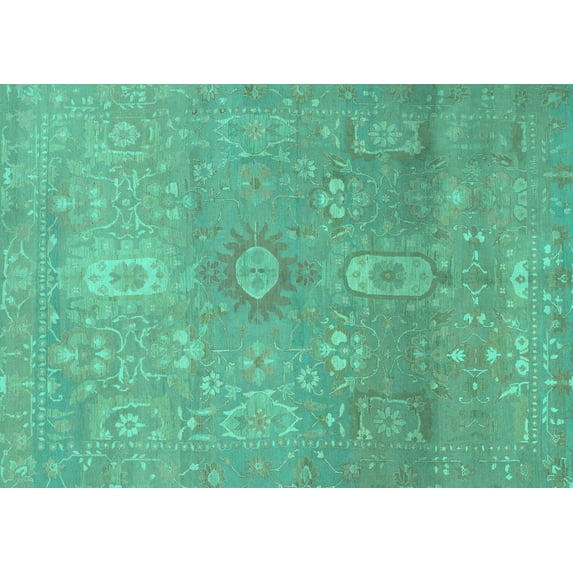 Ahgly Company Indoor Rectangle Abstract Turquoise Blue Modern Area Rugs, 2' x 5'