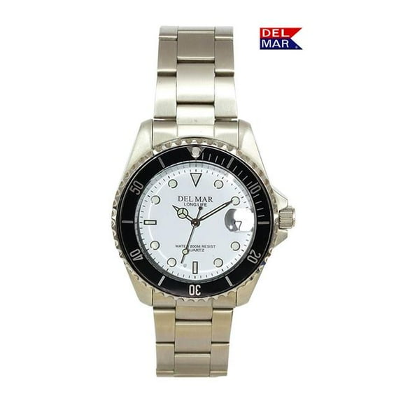 Del Mar Watches 50405 Men's Classic Coronado White Face & Black Bezel SS Watch 5
