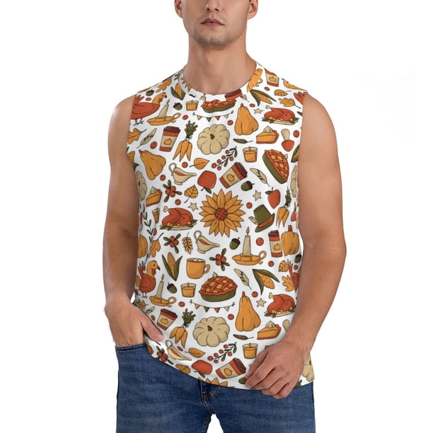 Balery Thanksgiving Food Camisetas sin mangas para hombre, absorbe la humedad y protege contra el mal olor.-Small