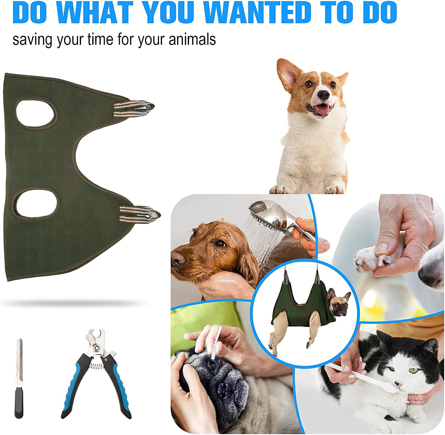 Product Image 10 in 1 Pet Grooming Hammock Harness with Nail Clippers/Trimmer, Nail File, Comb,Breathable Dog Hammock Restraint Bag, Dog Grooming Sling for Nail Trimming/Clipping
