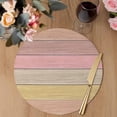 thumbnail image 3 of Pink Wooden Grain Round 15 Inch Placemats Set of 8, Vintage Chic Geometric Ombre Brown HeatResistant Non Slip Place Mats for Dining Table, Wipeable Braided Kitchen Table Mats for Housewarming, 3 of 8