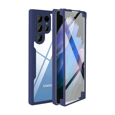 Designed for Samsung Galaxy S21 Ultra Case Full-Body Bumper Case Cover Built in Screen Protector Shockproof Transparent Back 360 Full Body Protective Case for Samsung Galaxy S21 Ultra, Blue