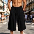 thumbnail image 2 of Men's Wide Leg Casual Baggy Japanese Yoga Harem Pants Hip Hop Cropped Pants Loose Fit Size 3XL Black, 2 of 5
