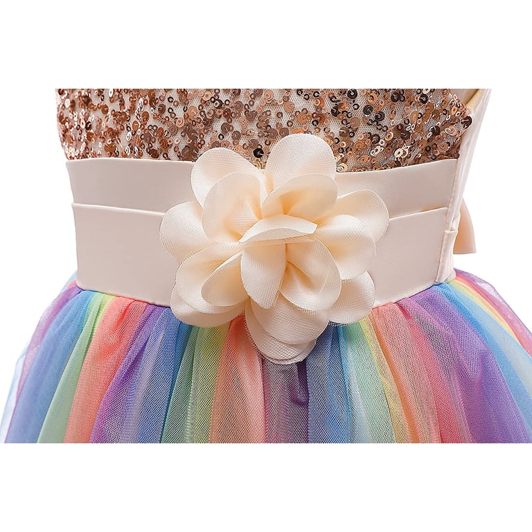 MAVLLY Flower Girls Sequin Party Dress Rainbow Mesh Tulle Princess Lace  Ball Gown Prom - Walmart.com