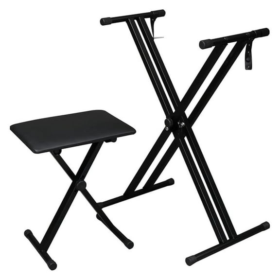 AIZYT Double X Keyboard Stand and Bench Set, Adjustable Height Digital Piano Stand with Lockable Straps for 49 61 76 88 Keys