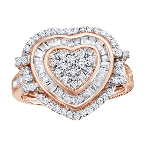 AFFY White Natural Diamond Double Frame Heart Ring in 10k Rose Gold