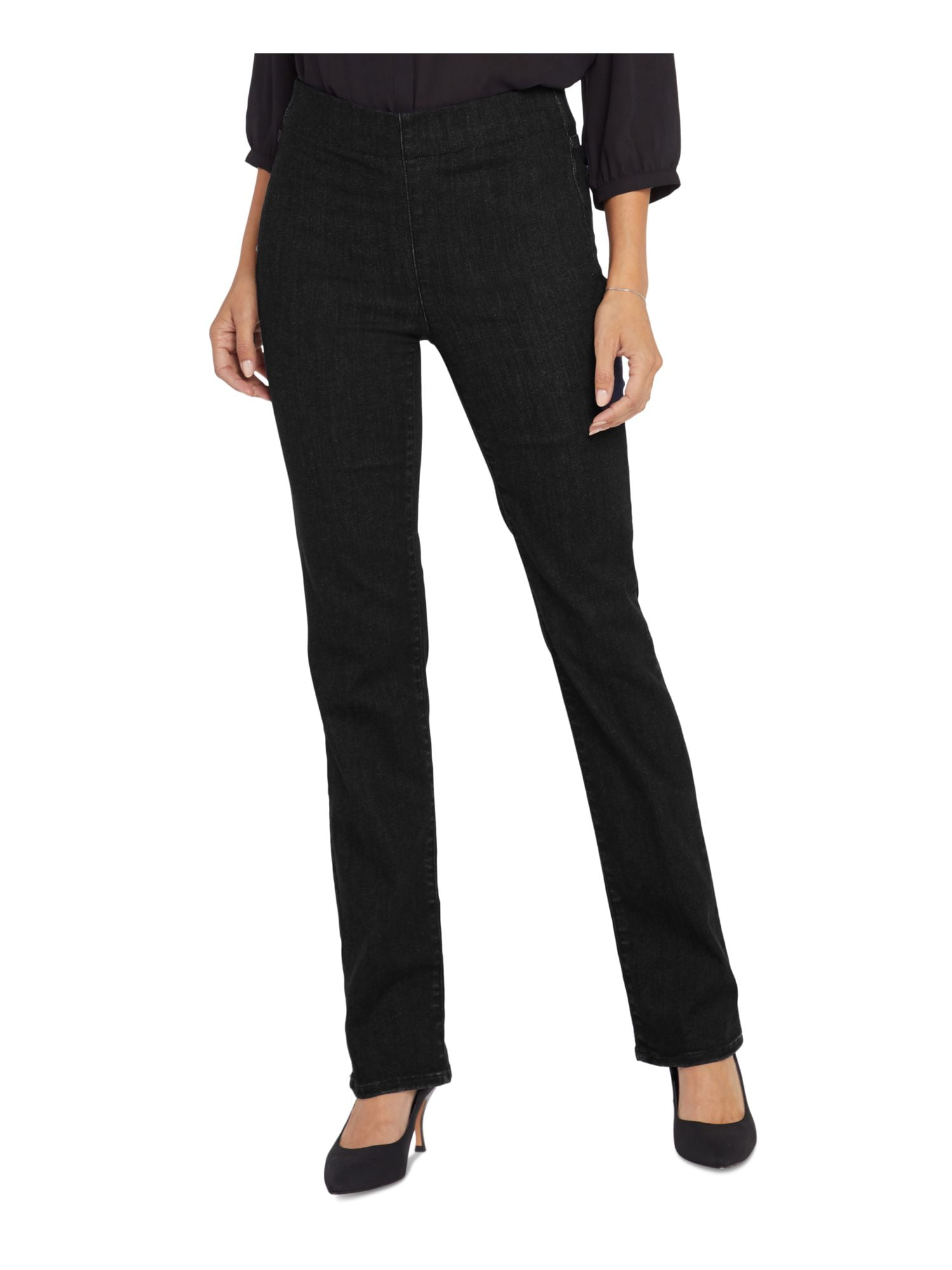 NYDJ Womens Black Pocketed Pull On Straight leg Jeans L