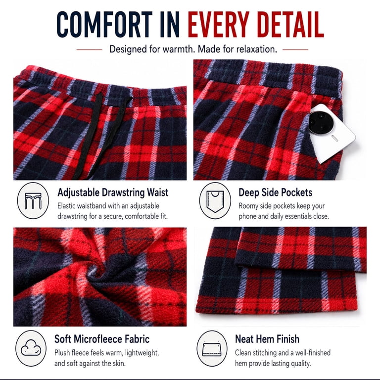 SMNDY Men's Fleece Pajama Pants, 3-Pack Plaid photo 5