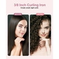 thumbnail image 3 of 3/8 Inch Small Ceramic Tourmaline Curling Wand - Mini Curling Iron for Short & Long Hair with Fast 30-Second Heat Up, 2 Temp Settings (356°F/410°F), Heat Resistant Glove & 2 Clips Included, 3 of 9