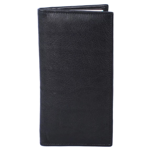 Roma Leathers Genuine Leather RFID Safe Zip Pocket Checkbook Style Wallet (Black)