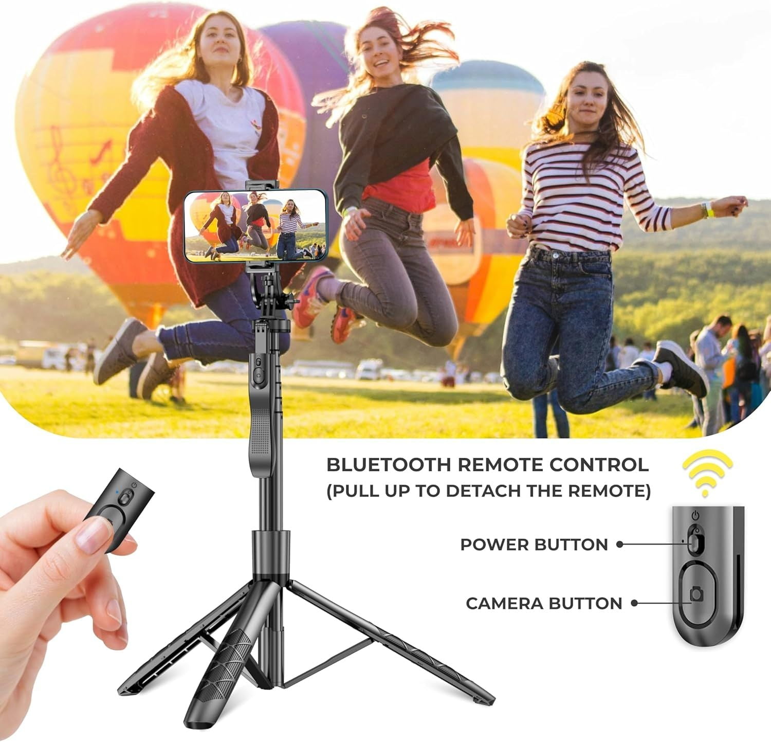 Phone Tripod 62" Selfie Stick for iPhone with Remote and 3W LED Light, Universal Mount, Phone Stand for Recording & Streaming, Tripod for iPhone & Android Phone & Gopro
