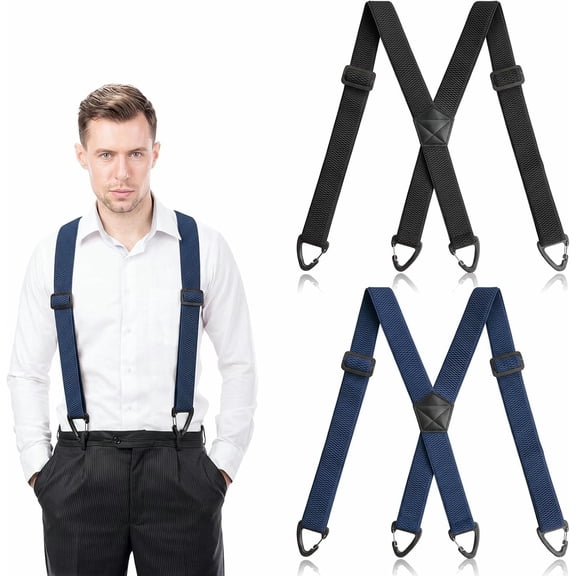 KALAKALA 2 Pcs X Back Hidden Suspenders for Men, 1.5 Inch Heavy Duty Under Clothing Suspenders with Adjustable Clips