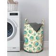 thumbnail image 3 of Geometric Circle Laundry Bag, Trippy Paint Brush Rotary Spiral Circle Pattern Hazy Blurry Tiles Picture, Basket with Handles Drawstring Closure for Laundromats, 13" x 19", Teal Orange, by Ambesonne, 3 of 4