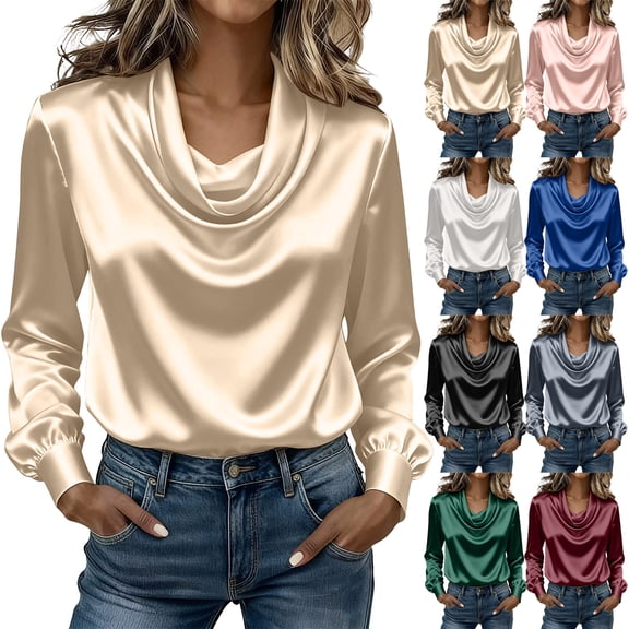 Asxite Plus Size Womens Tops Solid Relaxed Cowl Neck Long Sleeve Trendy Fall Casual Tees