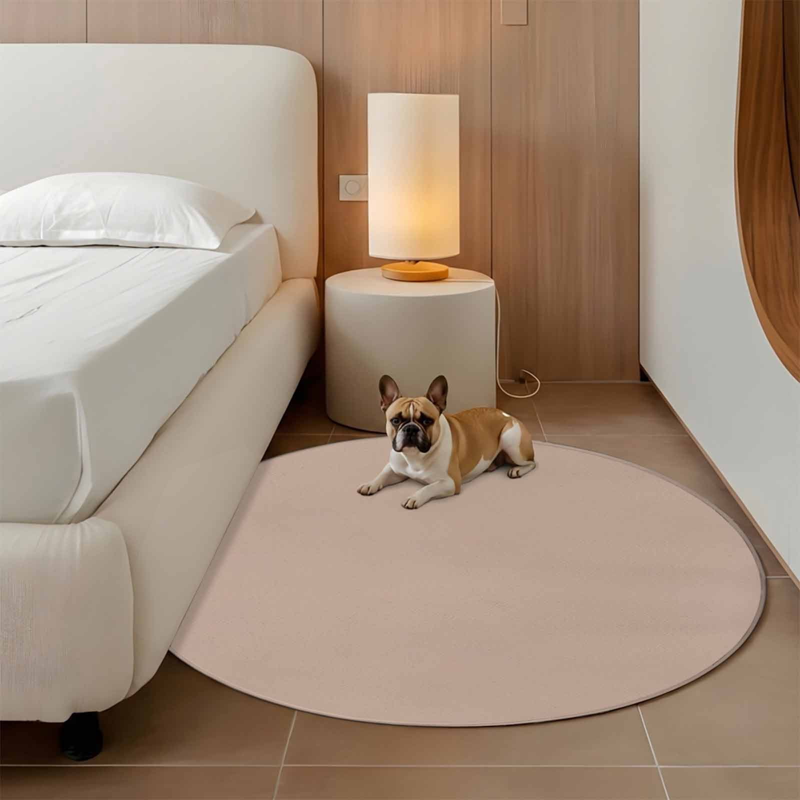 Warm Beige Round Area Rug 7 FT, Non Slip Living Room Area Carpet, Solid Color Farmhouse Beige Washable Soft Circular Rug Non-Shedding Floor Carpet for Bedside Office Play Room Classroom