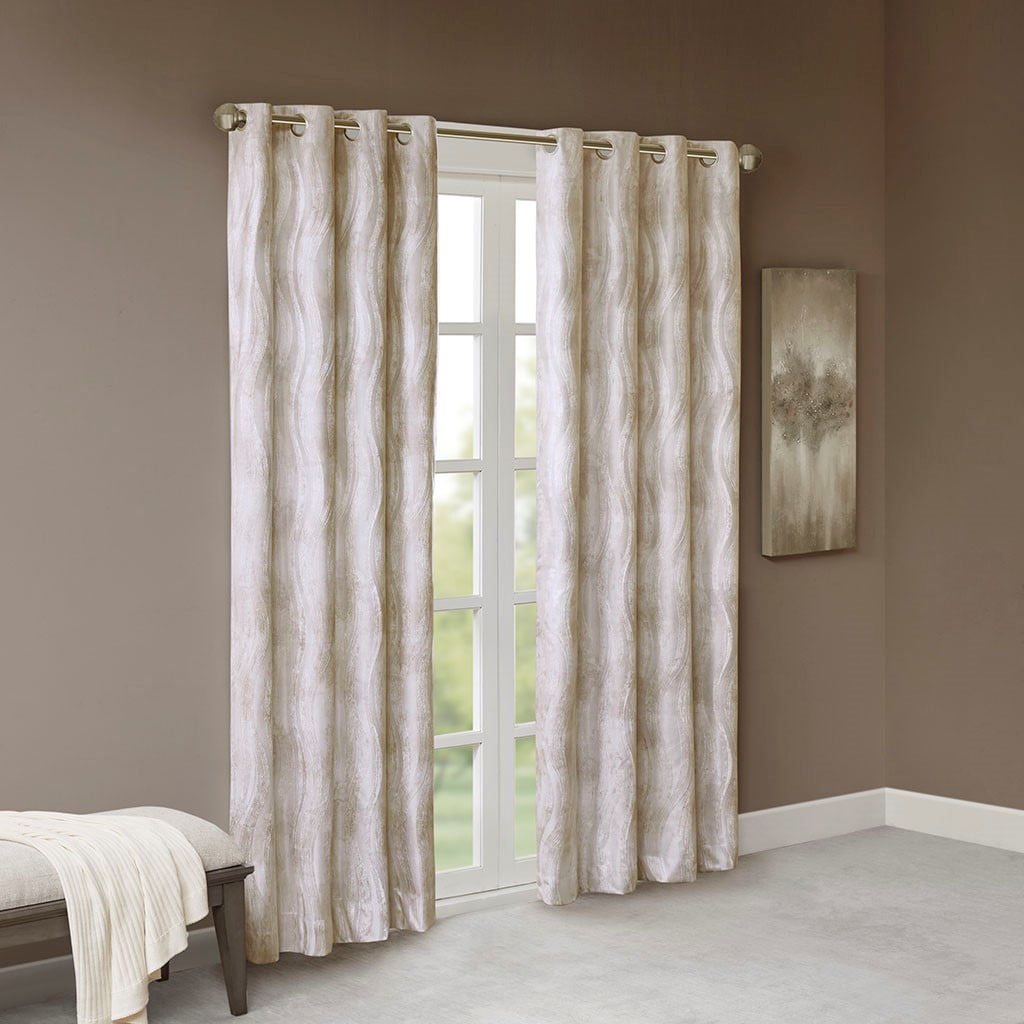 Printed Jacquard Grommet Top Total Blackout Curtain Panel (Only 1 Pc Panel)