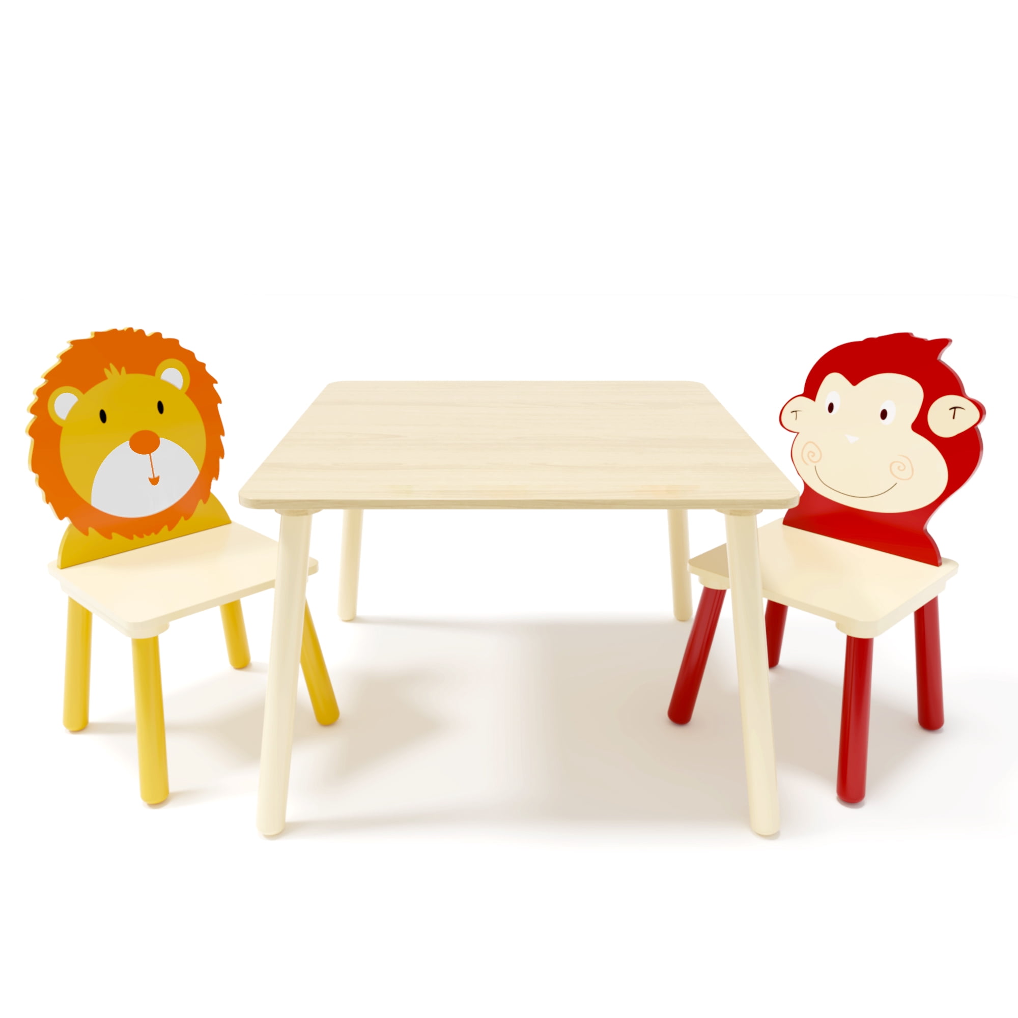 iRerts Kids Table and Chair Set, 3 Pieces Cartoon Animals Wood Kids Activity Table with 2 Chairs, Kids Play Table Set for 3-8 Year Old, Childrens Table and Chairs for Reading, Drawing, Jigsaw Puzzles