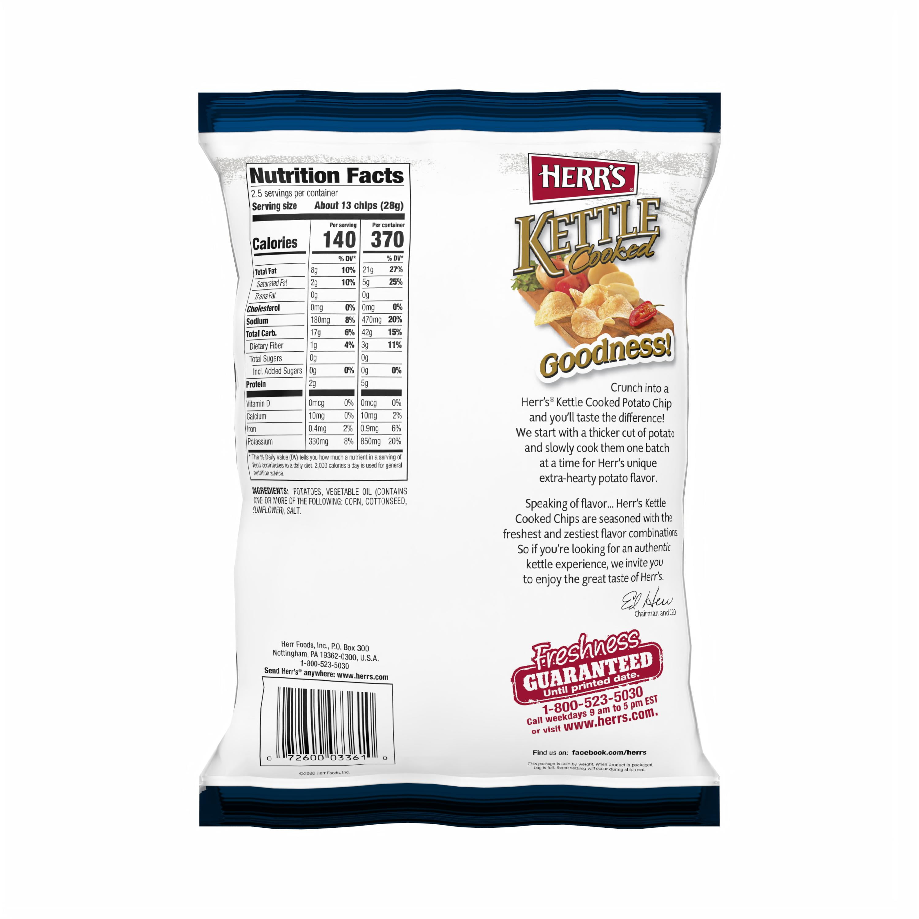 Herr's 2.5 oz Original Kettle Cooked Potato Chip