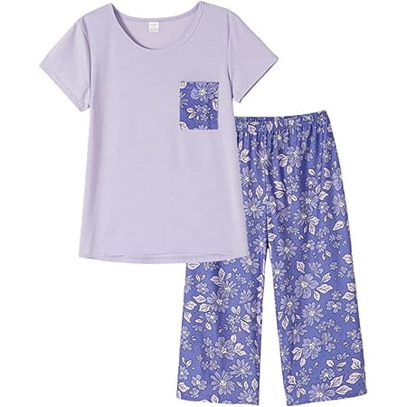 

MyFav Women s Capri Pajama Sets 2-Piece Top & Capri Pants Sleepwear Set Purple 2XL