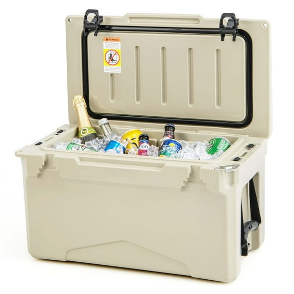 Costway 30 QT Rotomolded Cooler Portable Ice Chest Ice Retention for 5-7 Days Tan