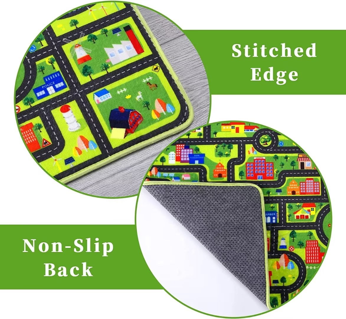 Haperlare Round Kids Playmat 4ft Car Rug Toddler Classroom Kids Road Traffic Carpet Non Slip Nursery Rug City Map Educational Rug for Bedroom Kids Boys Room, Black