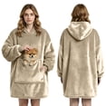 thumbnail image 2 of Wearable Blanket Hoodie with Giant Pocket （Pet Won't Leave） Extra Soft Sherpa Flannel Fleece Thick Warm ＆ Cozy Oversized Sweatshirt Blanket Jacket with Sleeves, 2 of 6