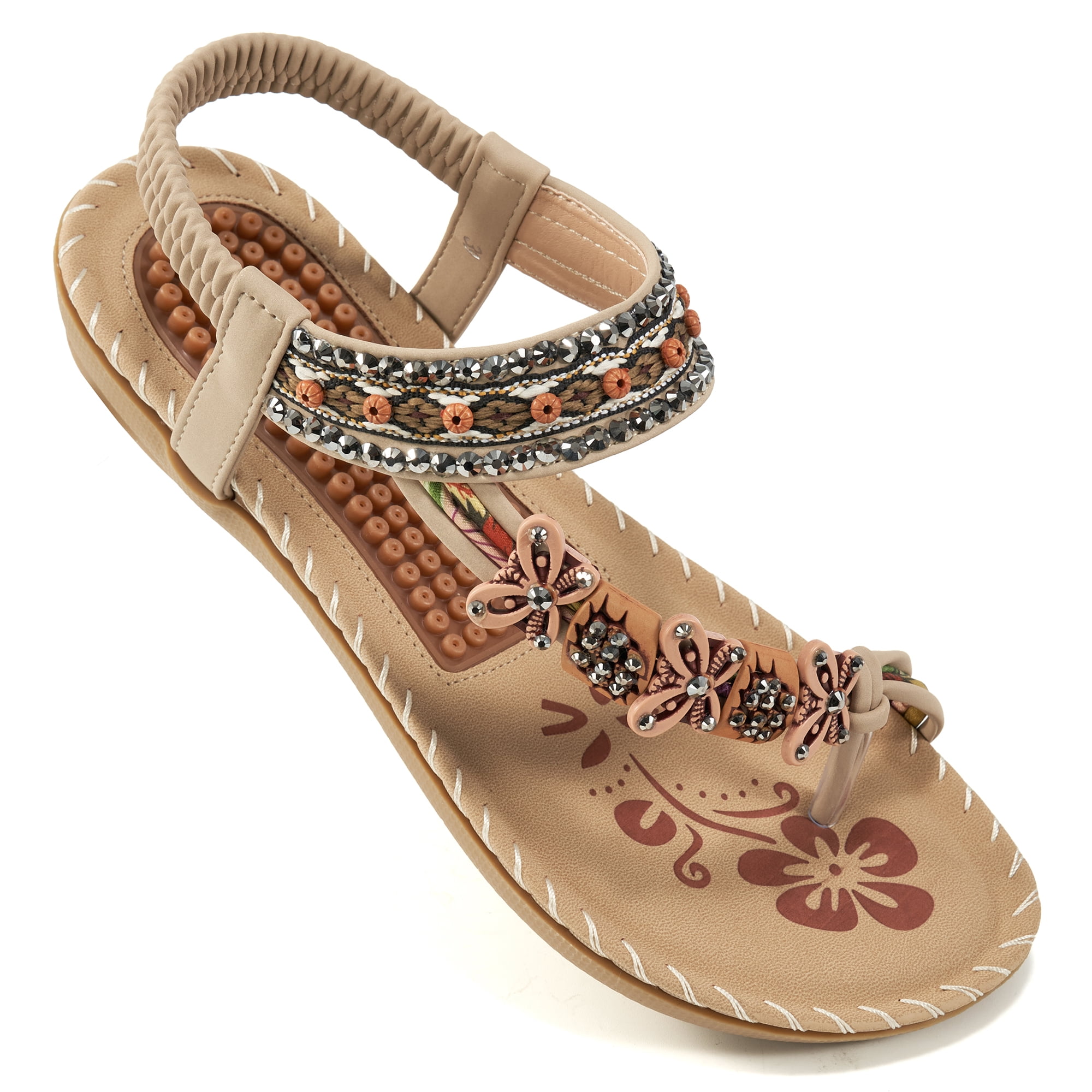 Almusen Women Summer Sandals Rhinestone Flats Sandals Female Casual ...