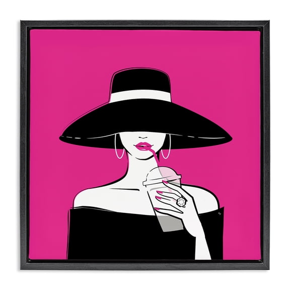 Stupell Industries Black Hat Glamourous Woman Black Framed Floater Canvas Wall Art, design by Martina Pavlova