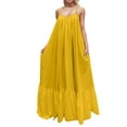 thumbnail image 2 of Riforla Women Solid Dress Fashion Loose Backless Swing Strap Pocket Big Casual Dress Women's Dress Dresses for Women Yellow L, 2 of 6