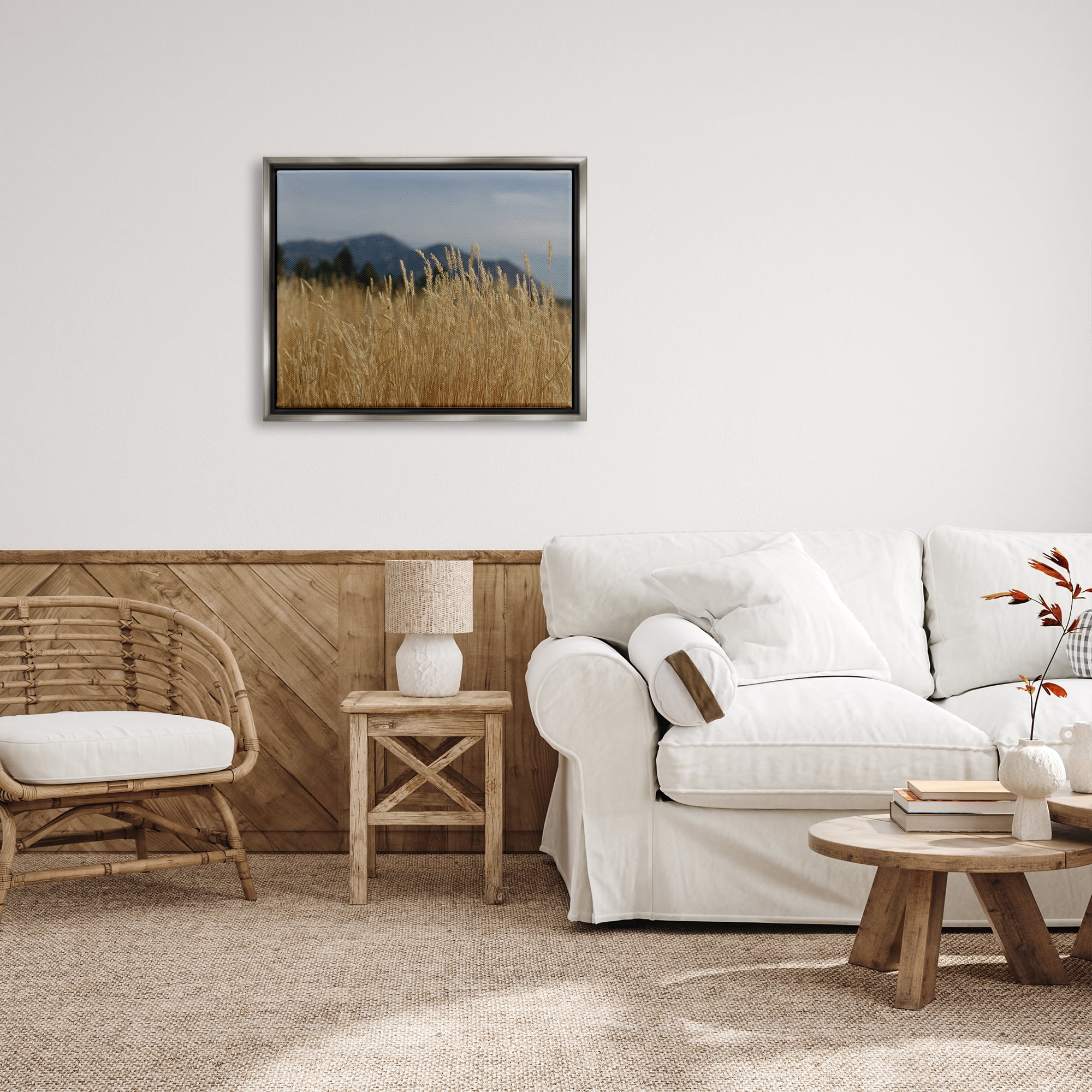 Stupell Industries Wheat Field Landscape Nature Photography Gray Floater Framed Art Print Wall Art, 31 x 25