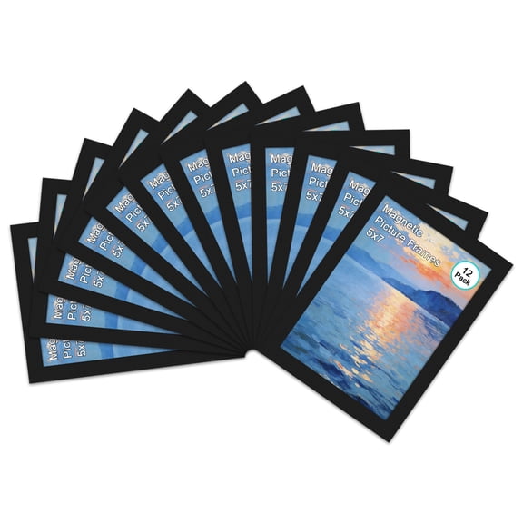 12 Packs 5x7 Magnetic Picture Frames with Adhesive Backing, Black Magnetic Photo Frame Set for Fridge Glass Door