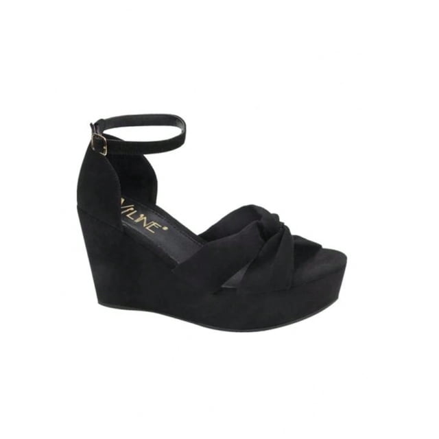 Sandalias de tacón corrido y plataforma con diseño de nudo y correa ajustable de unicolor para mujer