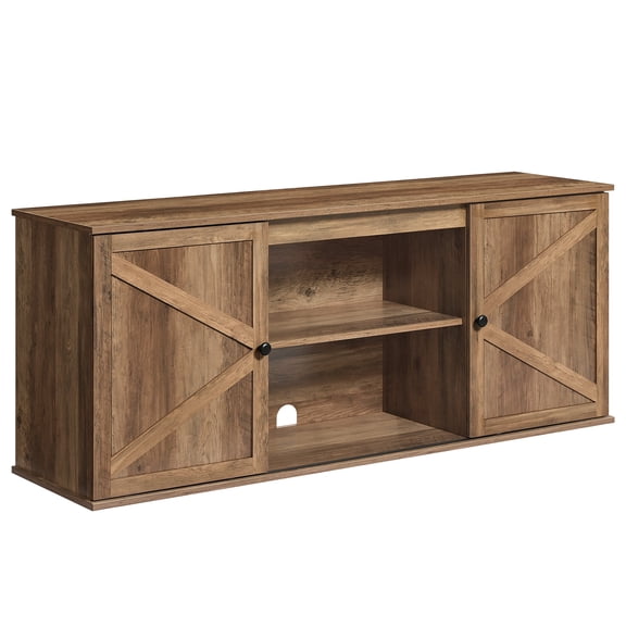 VASAGLE TV Stand, Farmhouse Entertainment Center with Sliding Barn Doors, Warm Earth Brown