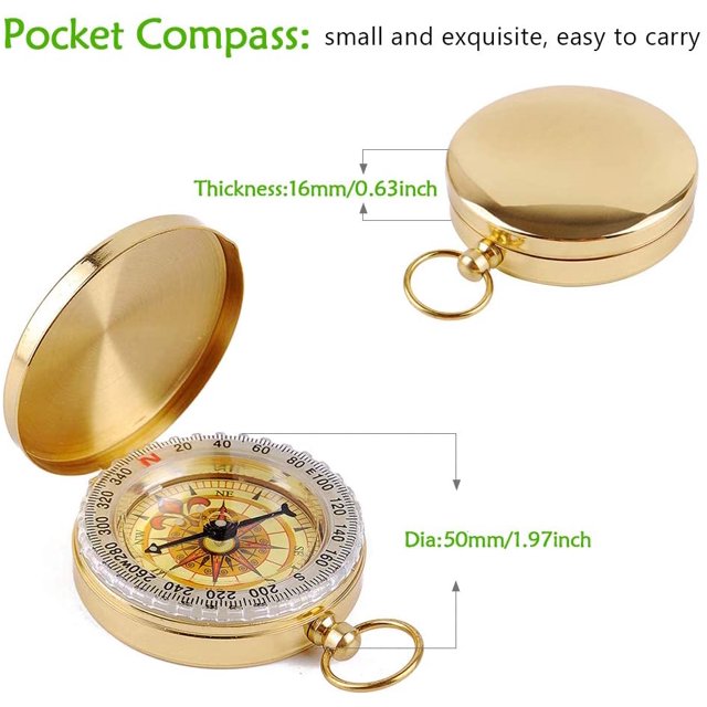 Brújula, brújula de senderismo vintage con función de luz, brújula de bolsillo antigua portátil impermeable para acampar/orientación/senderismo/caminar y recolectar diámetro 49 mm, altura 16 mm LingWen 9024715468758