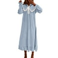 thumbnail image 3 of IQPE Women‘s Flannel Nightgown Long Sleeve Warm Sleep Dress Cozy Winter Pajamas Princess Style Loungewear Blue, 3 of 4