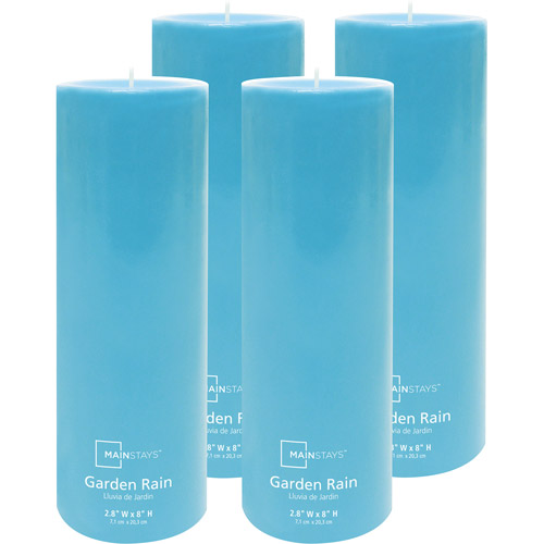 Mainstays 8" Pillar Garden Rain Scented Candle, Set of 4