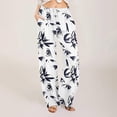 thumbnail image 2 of Women's Printed Linen Drawstring Elastic Waist Casual Pull On Beach Trousers with Pockets Comfortable 30 Inch Inseam Lightweight Flowy Design for Everyday Wear and Outdoor Activities, 2 of 5