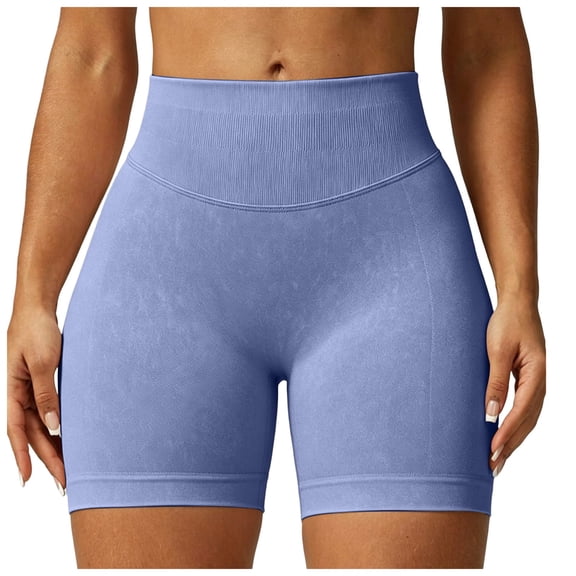 felwors Women's Impact Shorts High Waisted Scrunch Lifting Seamless Running Yoga Biker Shorts Blue for Size M
