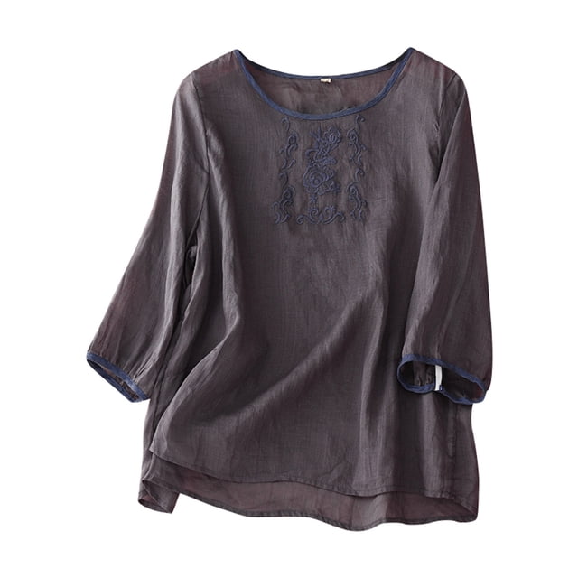 Tunique Décontractée Ample en Coton et Lin pour Femme Grande Taille - Blouse Bohème Respirante