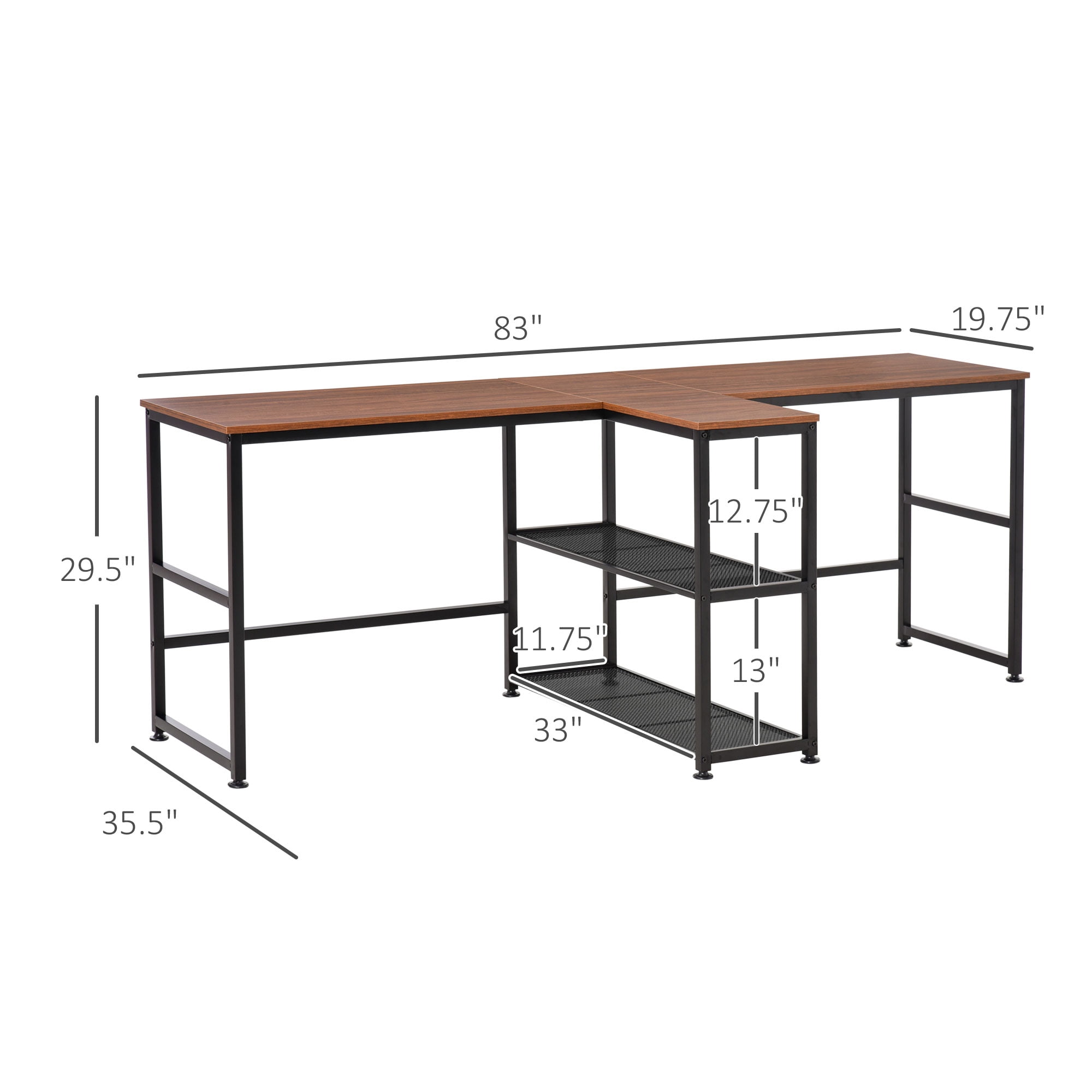 HOMCOM 83" Two Person Computer Desk With 2 Storage Shelves, Double Desk ...