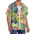 thumbnail image 4 of Naloa Watercolor Blooming Cactus Men's Loose Fit Cuban Collar Short-Sleeve Shirt with Button-down and Chest Pocket for Everyday Wear Outings - X-Large, 4 of 7