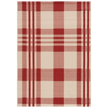 SAFAVIEH Courtyard Benjamin Plaid Indoor/Outdoor Area Rug, Red/Bone, 2'3" x 4'